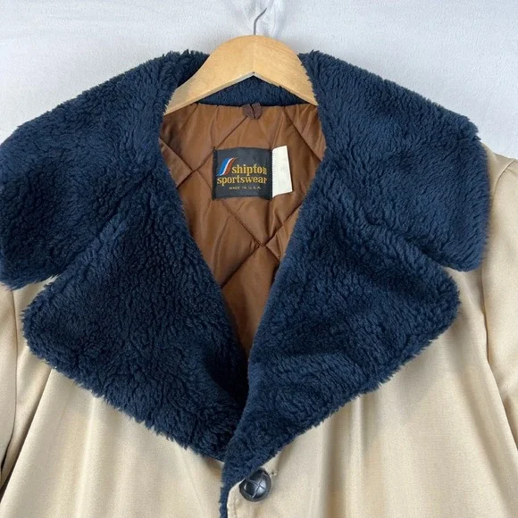 VTG Shipton Sportswear Barn Coat Faux Fur Collar‎ Bore Jacket Tan Mens Size 46
